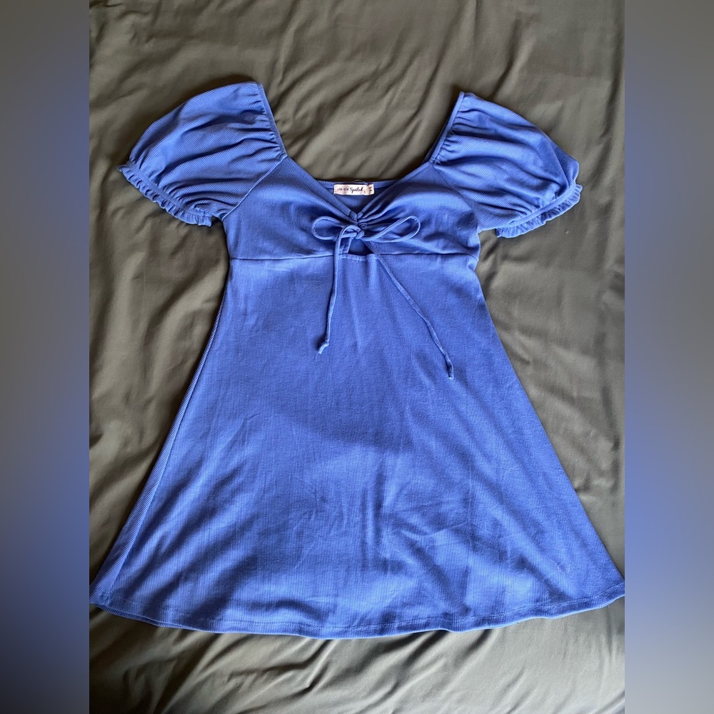 Light blue shirt dress with short sleeves in a women’s size small